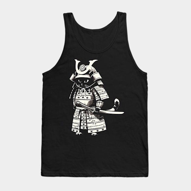 Kawaii Cat Anime Japanese Retro Samurai Novelty Funny Cat Tank Top by KsuAnn